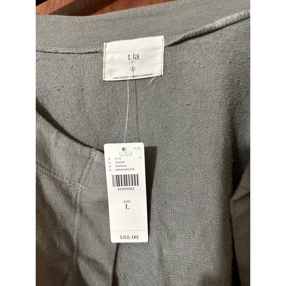 t.la Women's Cardigan Top, Moss Green, Tie Waist, Long Sleeve, Size L